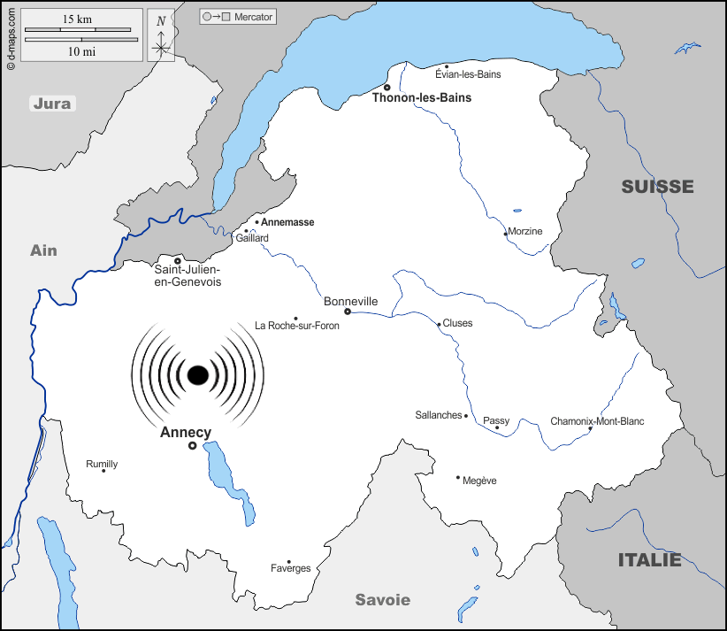 Carte de la zone d'intervention d'Animatou 74 autour d'Annecy et de Cruseilles